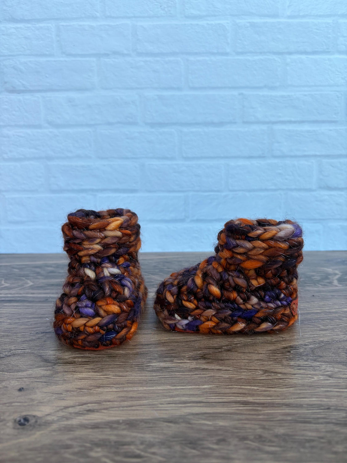 3-6 months - Luxury Sparkly “Little Pumpkin” Merino Wool Crochet Baby Booties - Hand Crocheted Baby Booties with Hand Dyed Yarn