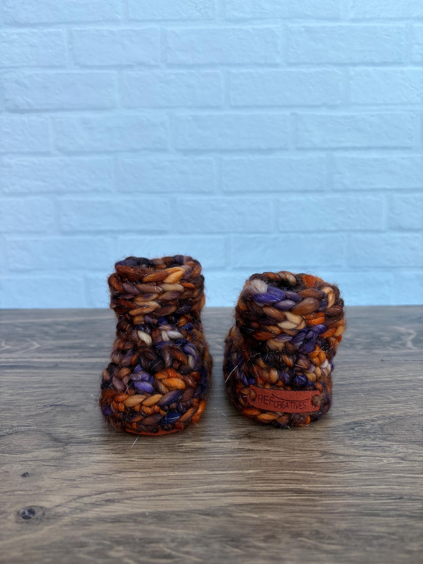 3-6 months - Luxury Sparkly “Little Pumpkin” Merino Wool Crochet Baby Booties - Hand Crocheted Baby Booties with Hand Dyed Yarn
