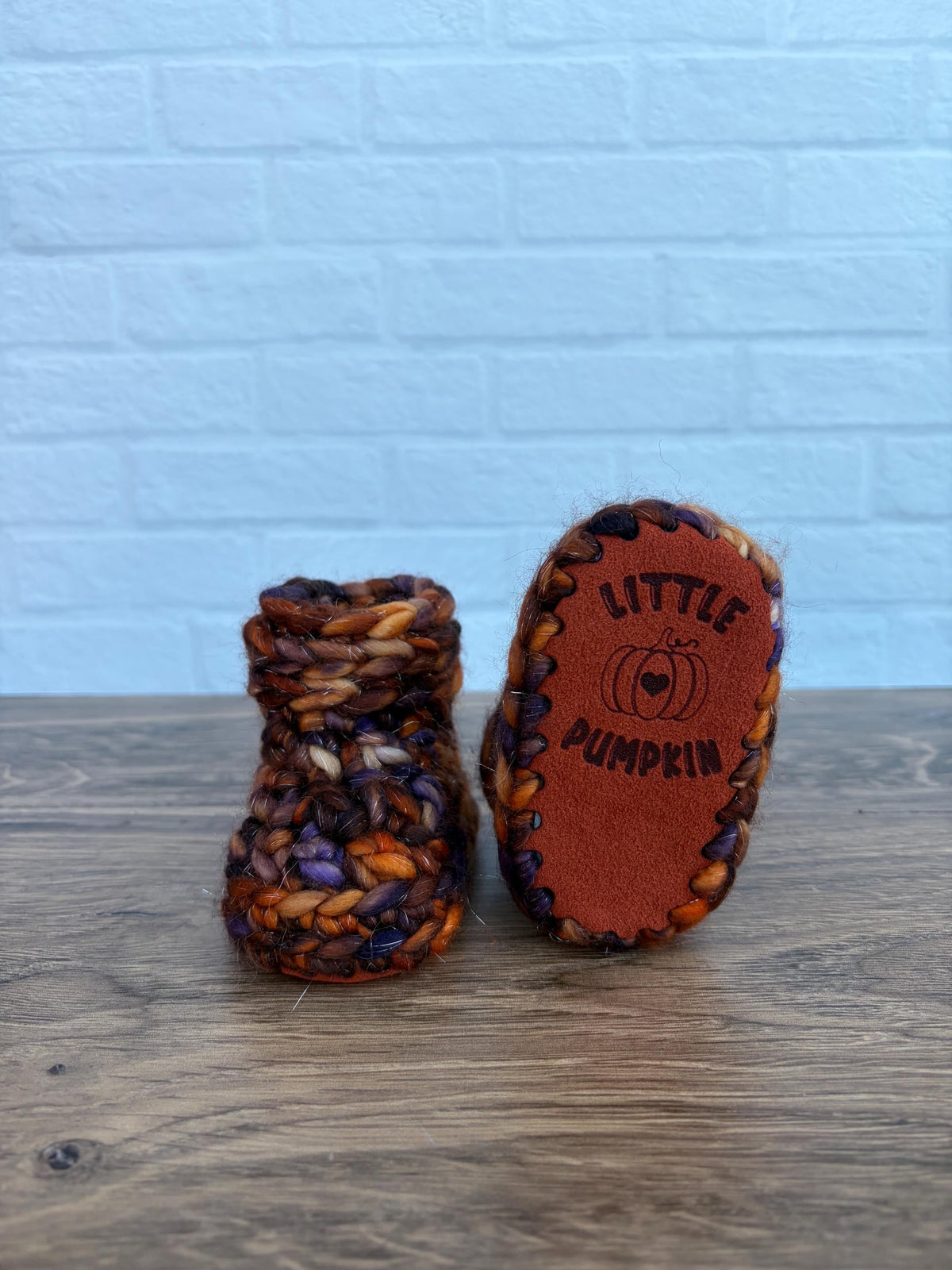 3-6 months - Luxury Sparkly “Little Pumpkin” Merino Wool Crochet Baby Booties - Hand Crocheted Baby Booties with Hand Dyed Yarn
