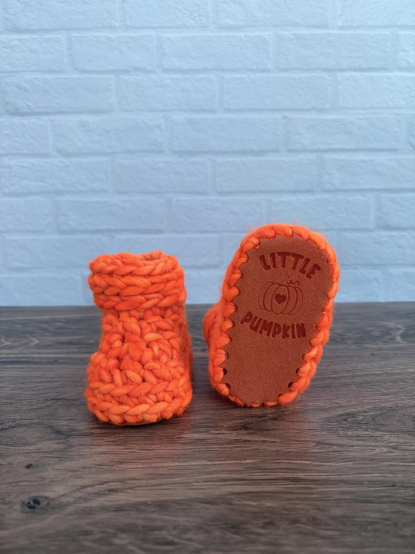 3-6 months - Luxury Sparkly Orange “Little Pumpkin” Merino Wool Crochet Baby Booties - Hand Crocheted Baby Booties with Hand Dyed Yarn