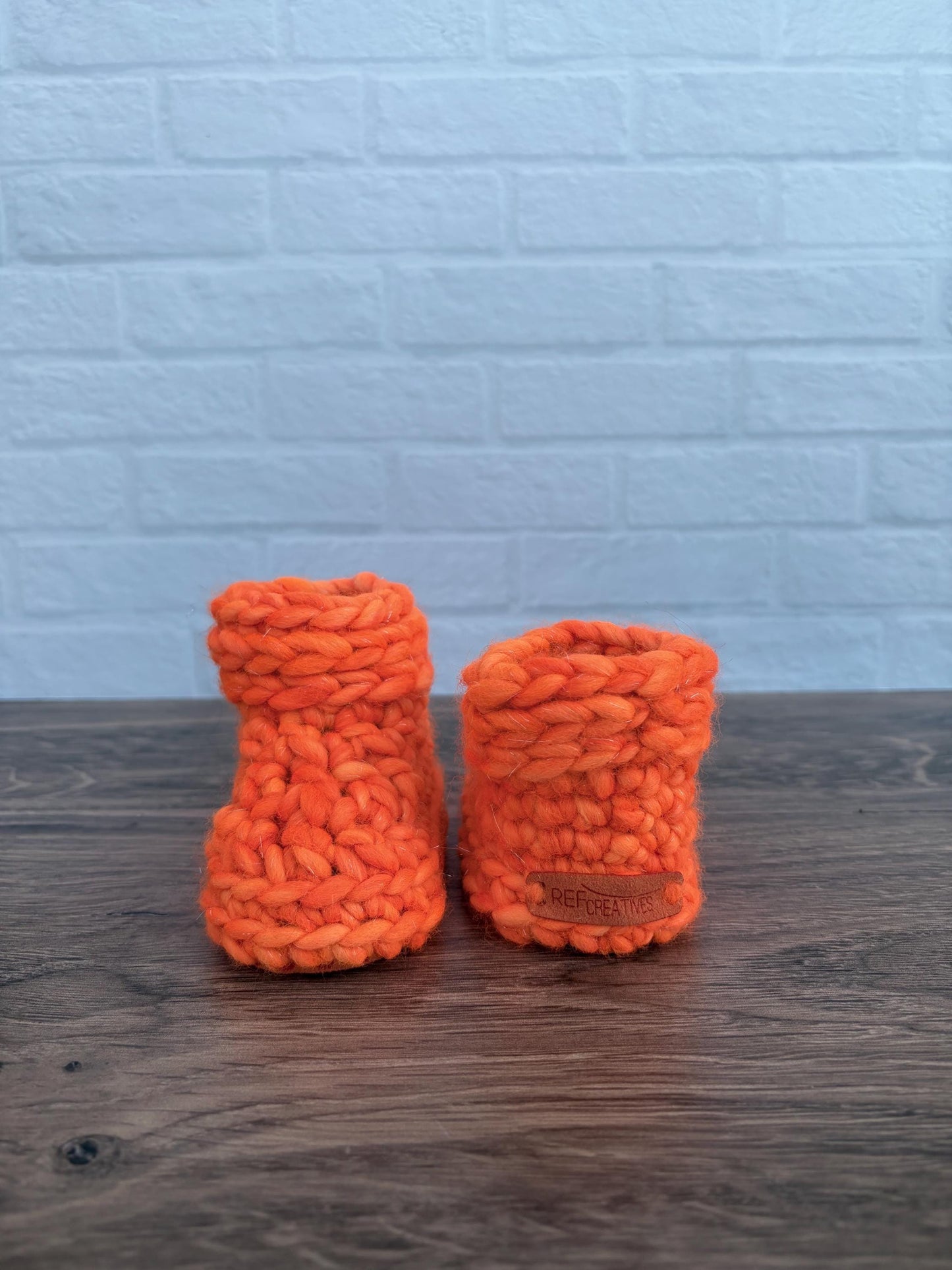 3-6 months - Luxury Sparkly Orange “Little Pumpkin” Merino Wool Crochet Baby Booties - Hand Crocheted Baby Booties with Hand Dyed Yarn