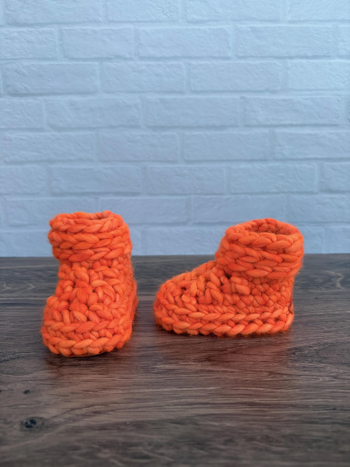 3-6 months - Luxury Sparkly Orange “Little Pumpkin” Merino Wool Crochet Baby Booties - Hand Crocheted Baby Booties with Hand Dyed Yarn