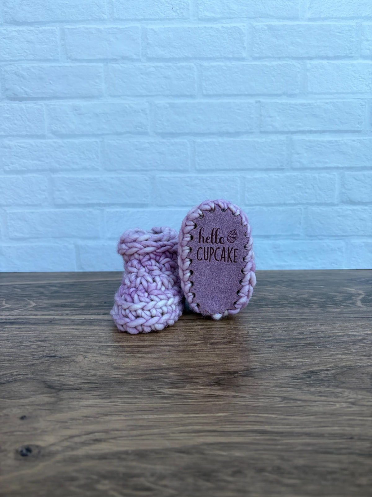 0-3 months - Luxury Lavender “Hello Cupcake” Merino Wool Crochet Baby Booties - Hand Crocheted Baby Booties with Hand Dyed Yarn