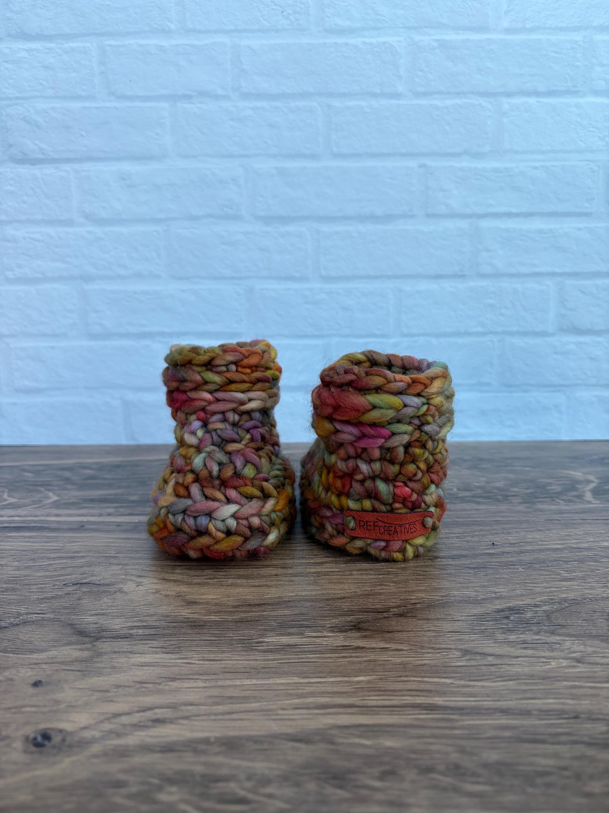 3-6 months - Luxury “Little Pumpkin” Merino Wool Crochet Baby Booties - Hand Crocheted Baby Booties with Hand Dyed Yarn