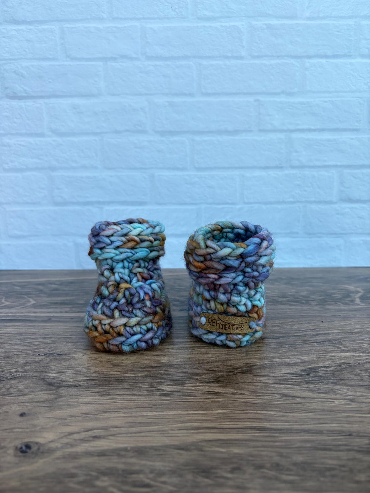 3-6 months - Luxury Blues and Gold “Hello I’m New Here” Merino Wool Crochet Baby Booties - Hand Crocheted Baby Booties with Hand Dyed Yarn