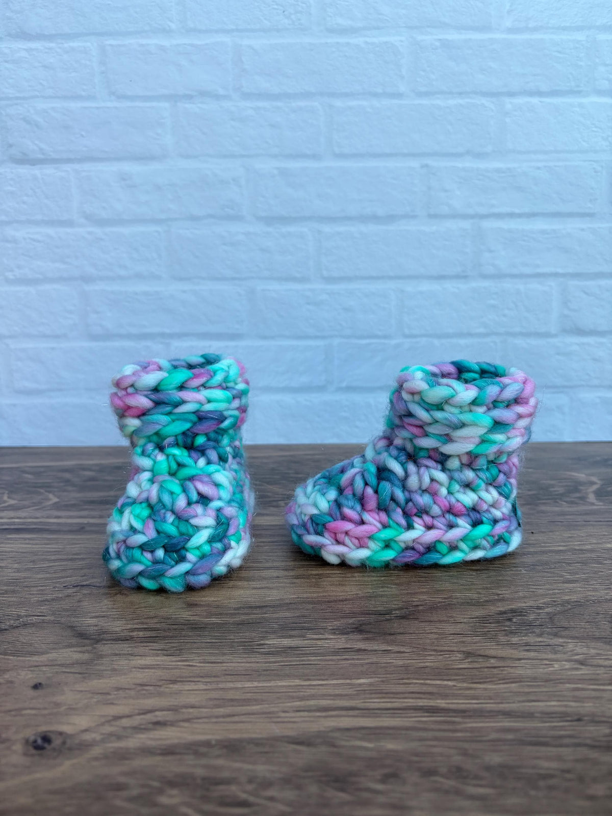 3-6 months - Luxury Sparkly Pink and Teal Hearts Merino Wool Crochet Baby Booties - Hand Crocheted Baby Booties with Hand Dyed Yarn