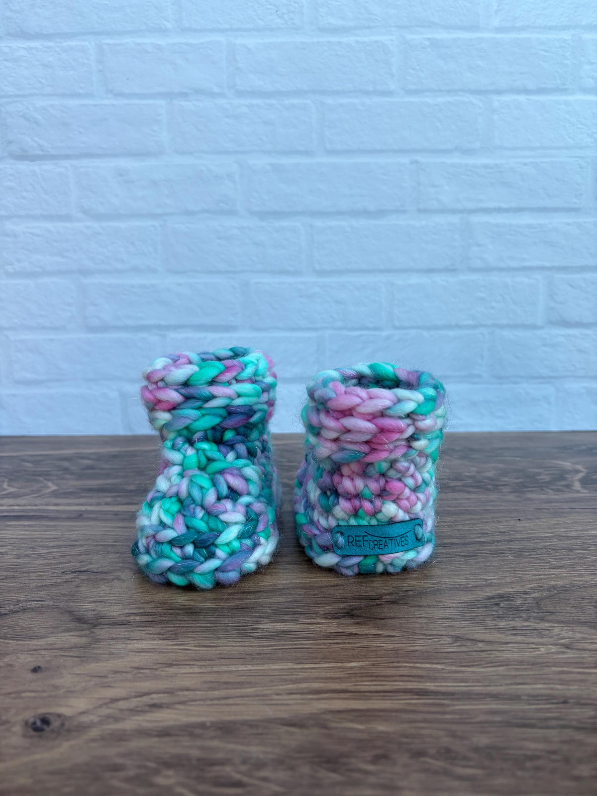 3-6 months - Luxury Sparkly Pink and Teal Hearts Merino Wool Crochet Baby Booties - Hand Crocheted Baby Booties with Hand Dyed Yarn