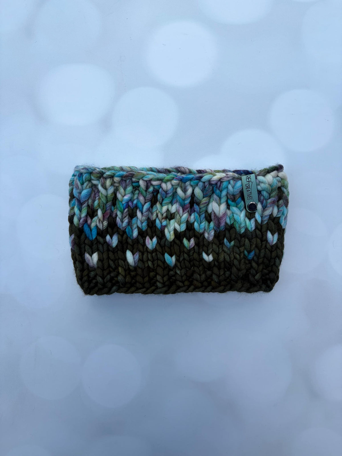 Luxury Olive and Blue Hand Knit Merino Wool Ear Warmer with Hand Dyed Yarn