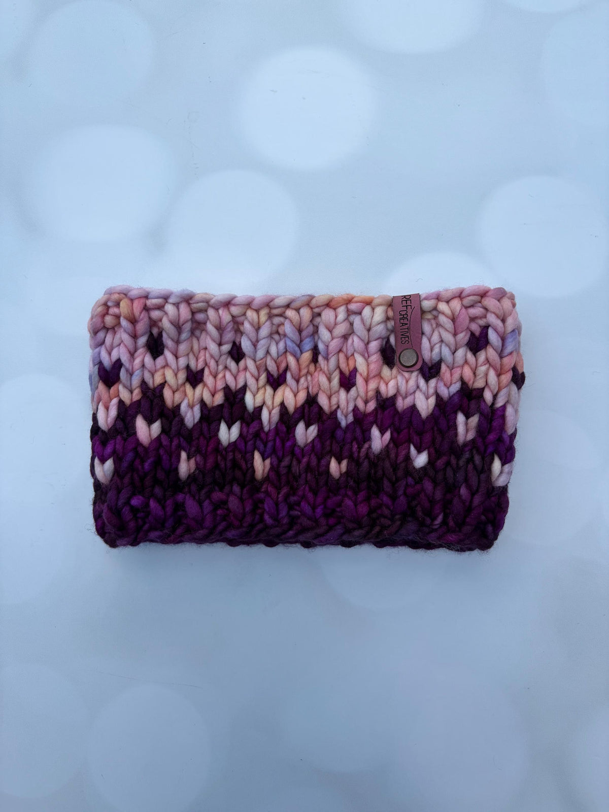 Luxury Purple and Pink Hand Knit Merino Wool Ear Warmer with Hand Dyed Yarn