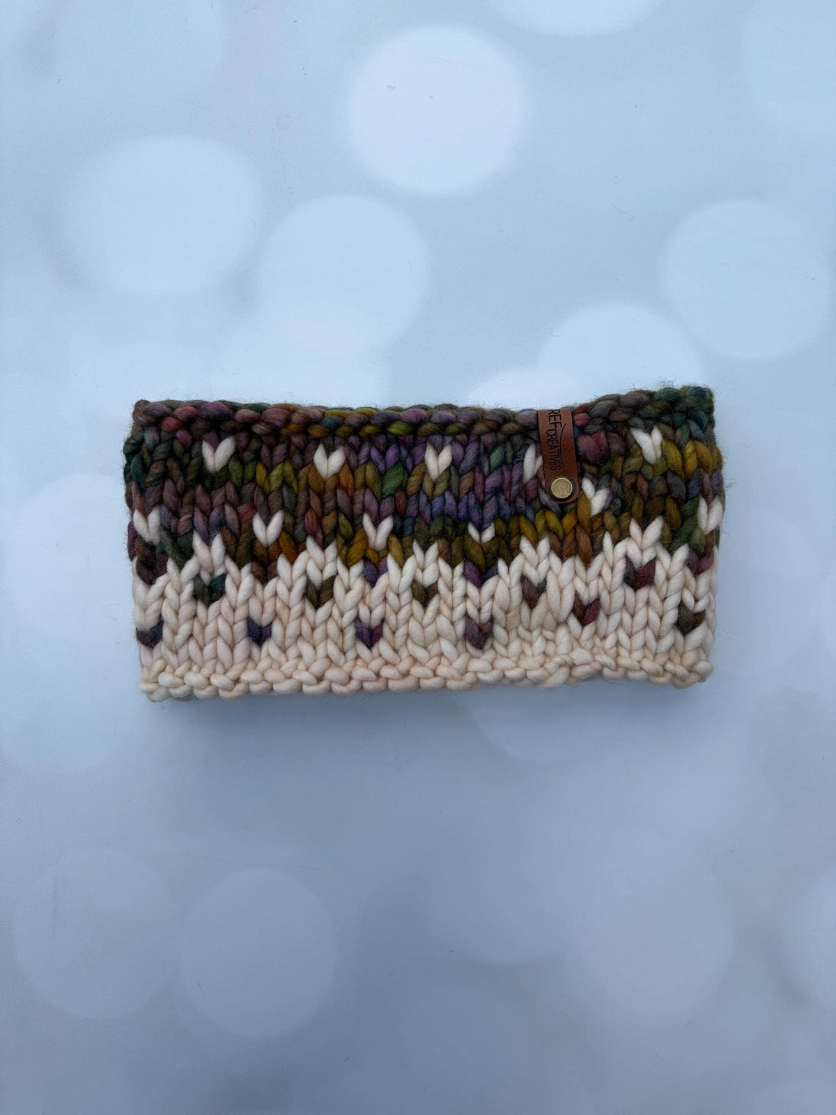 Luxury Warm Tones and Cream Hand Knit Merino Wool Ear Warmer with Hand Dyed Yarn
