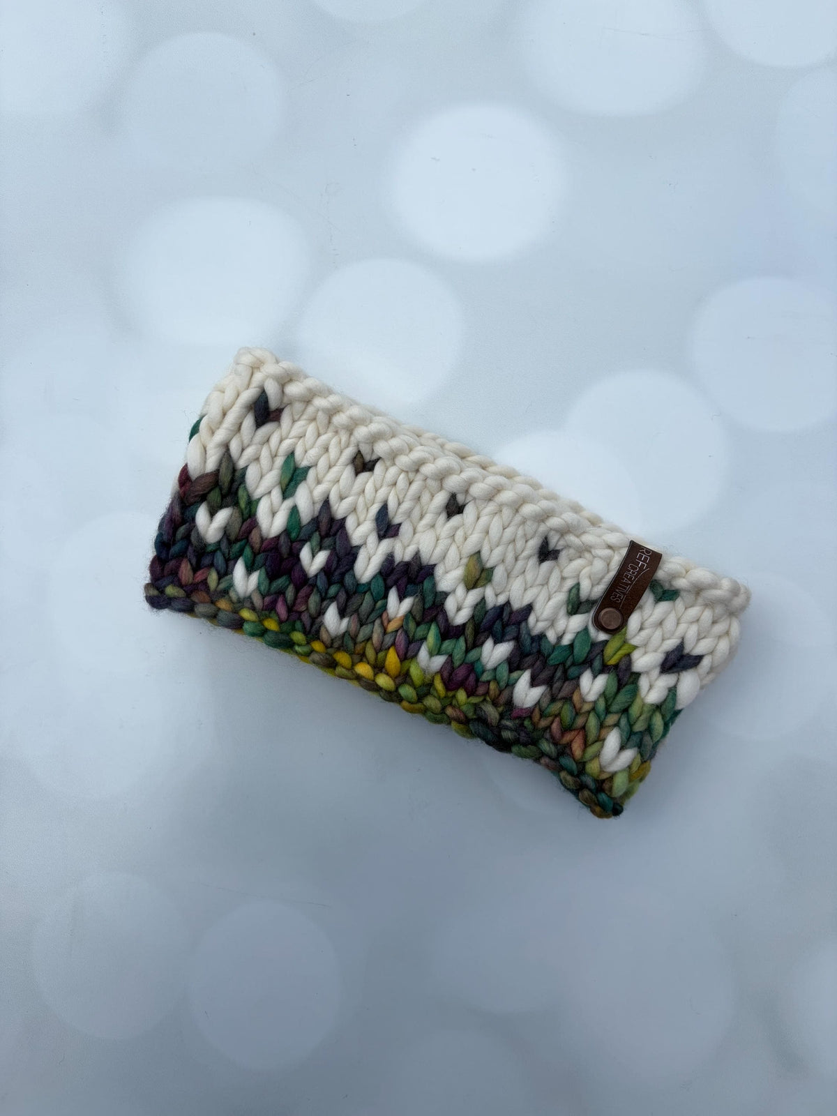 Luxury Greens and White Hand Knit Merino Wool Ear Warmer with Hand Dyed Yarn