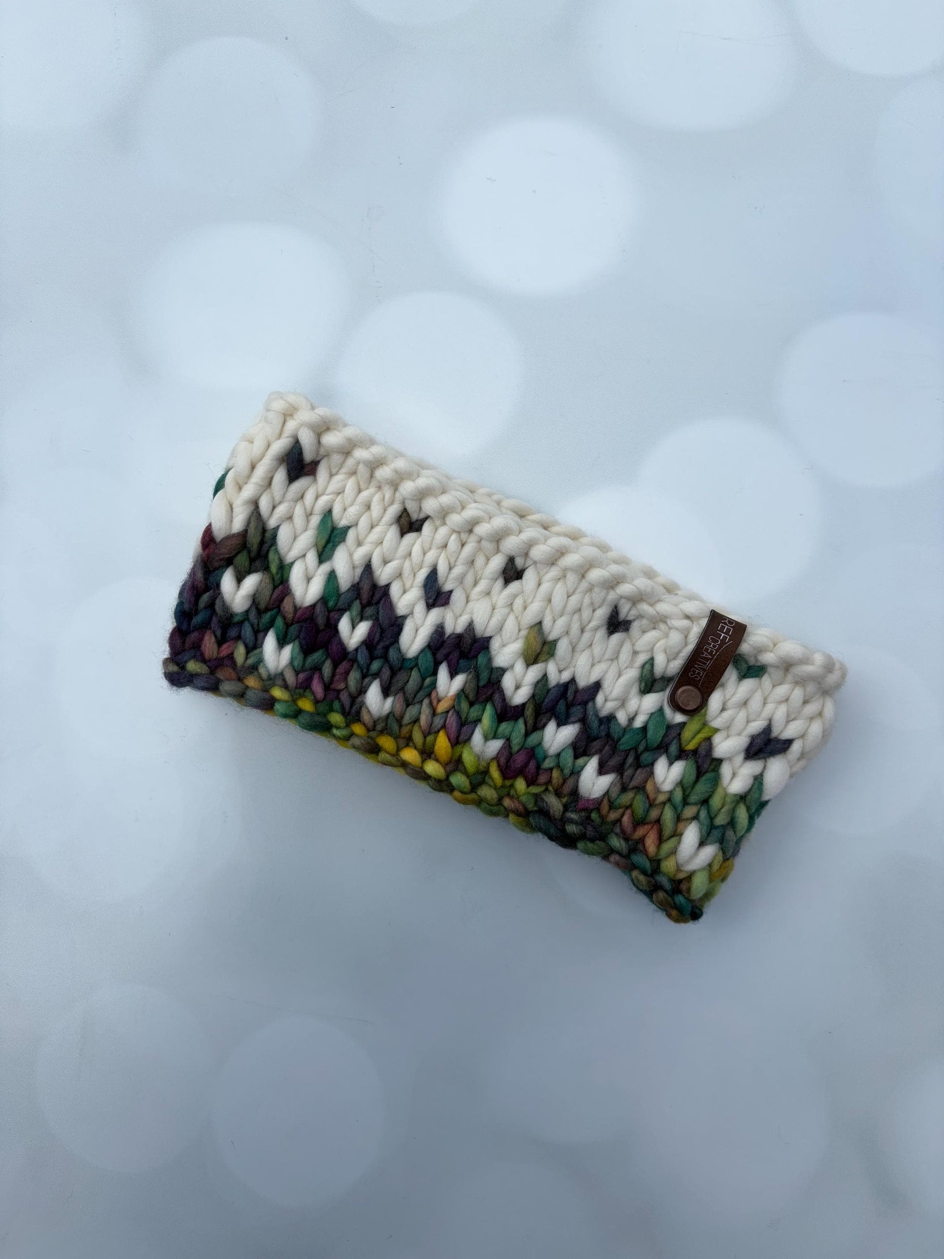 Luxury Greens and White Hand Knit Merino Wool Ear Warmer with Hand Dyed Yarn