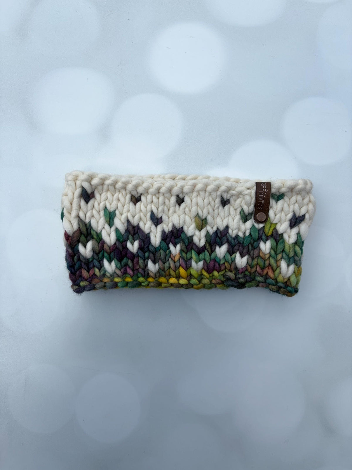 Luxury Greens and White Hand Knit Merino Wool Ear Warmer with Hand Dyed Yarn