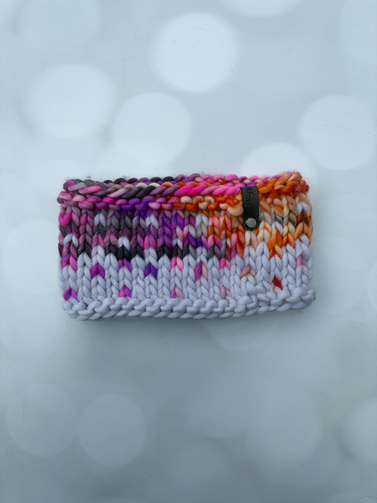 Luxury Purple Orange Pink Grey Hand Knit Merino Wool Ear Warmer with Hand Dyed Yarn