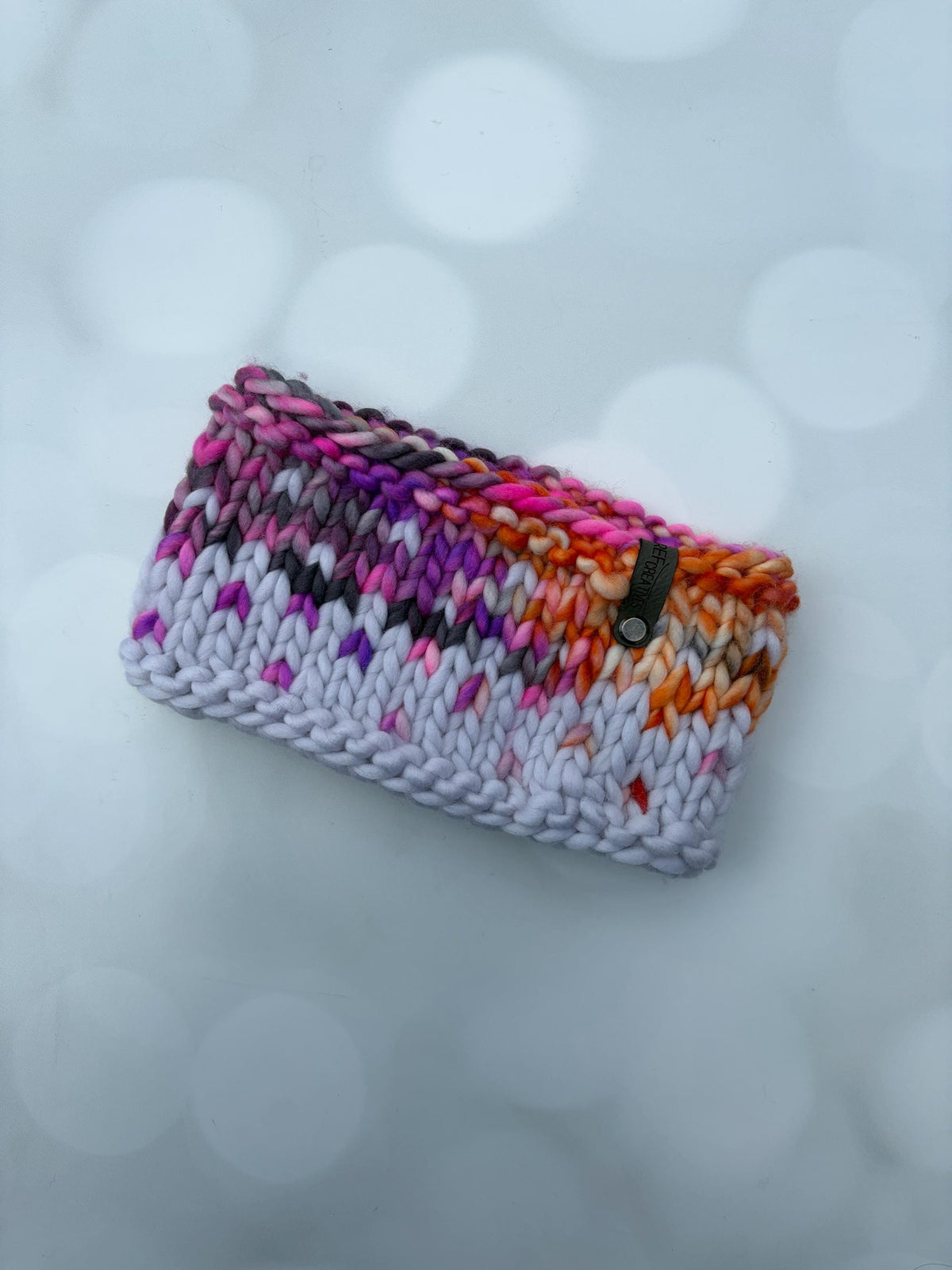 Luxury Purple Orange Pink Grey Hand Knit Merino Wool Ear Warmer with Hand Dyed Yarn
