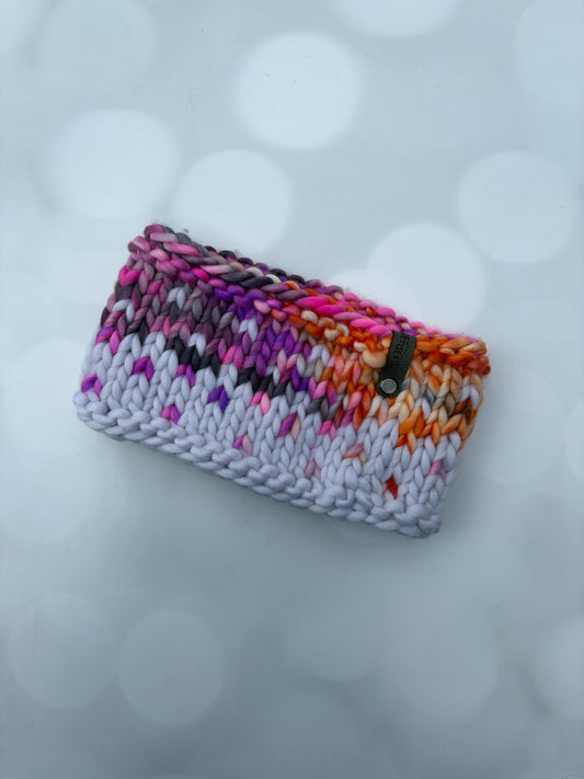 Luxury Purple Orange Pink Grey Hand Knit Merino Wool Ear Warmer with Hand Dyed Yarn