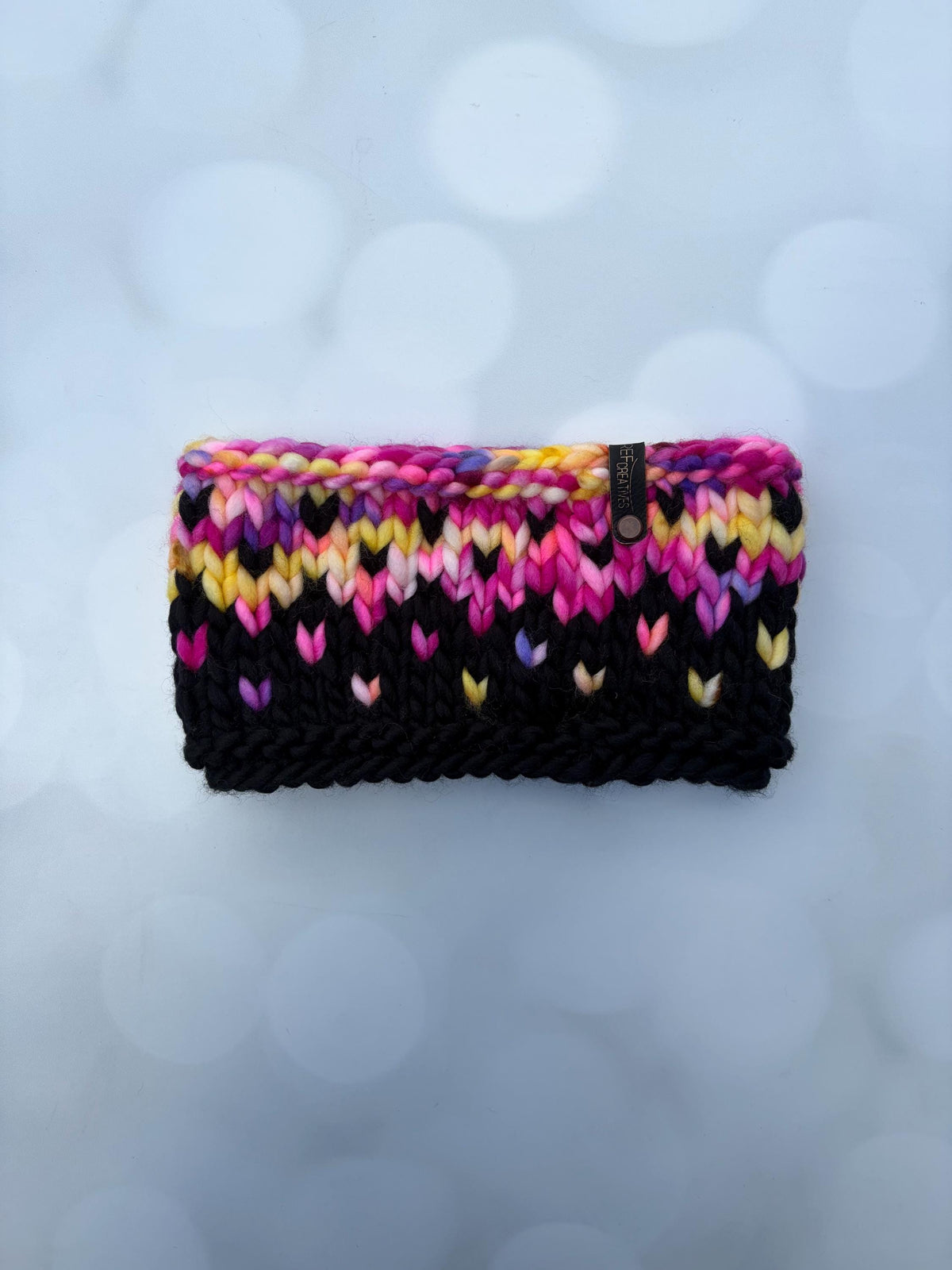 Luxury Sunset and Black Hand Knit Merino Wool Ear Warmer with Hand Dyed Yarn