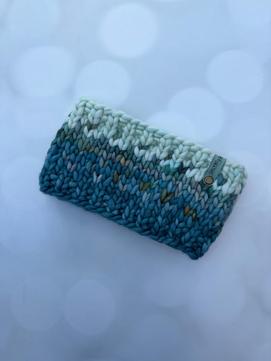 Luxury Teals and Greens Hand Knit Merino Wool Ear Warmer with Hand Dyed Yarn