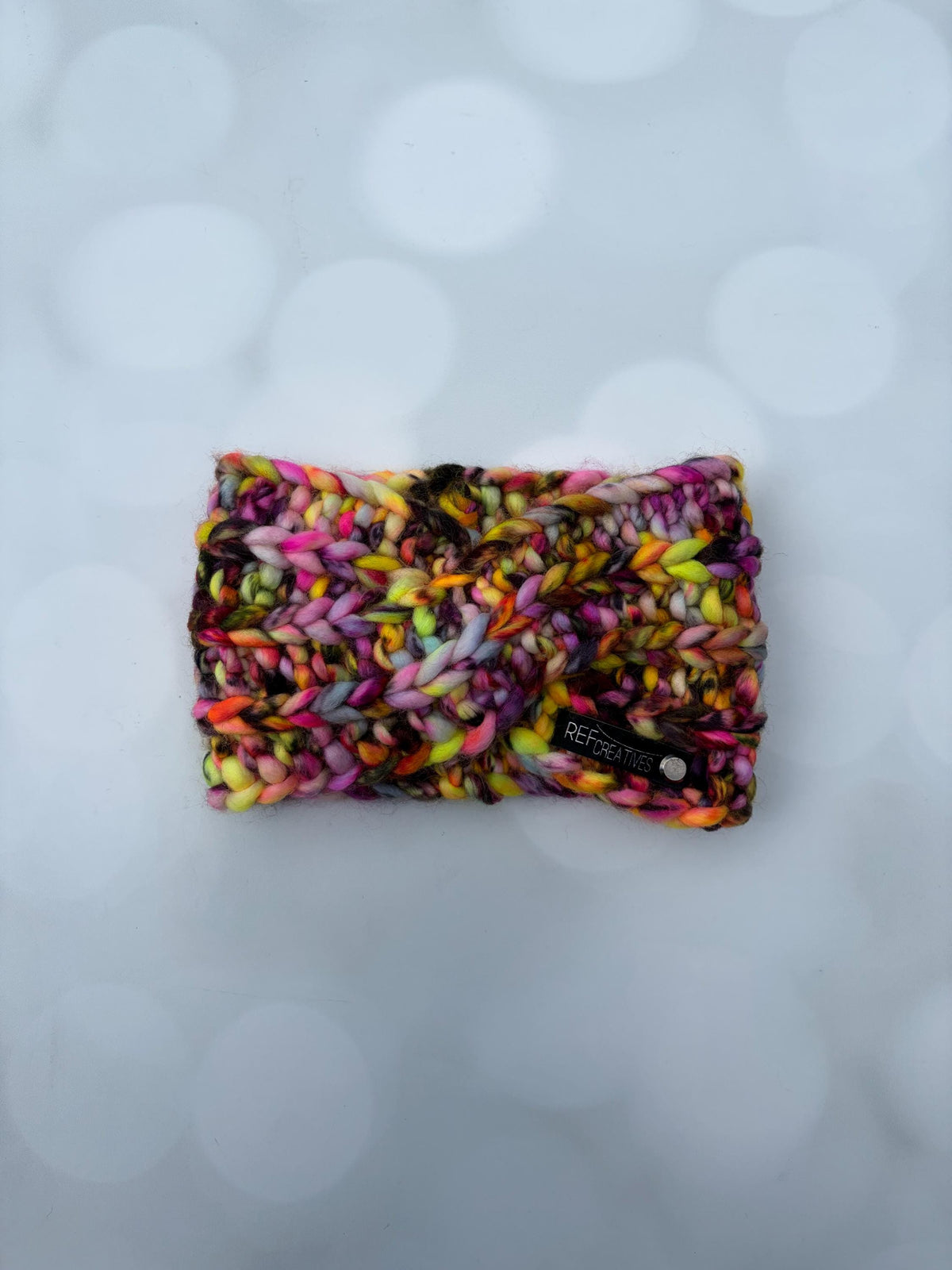 Luxury Black Pink Yellow Hand Knit Ear Warmer with Hand Dyed Yarn