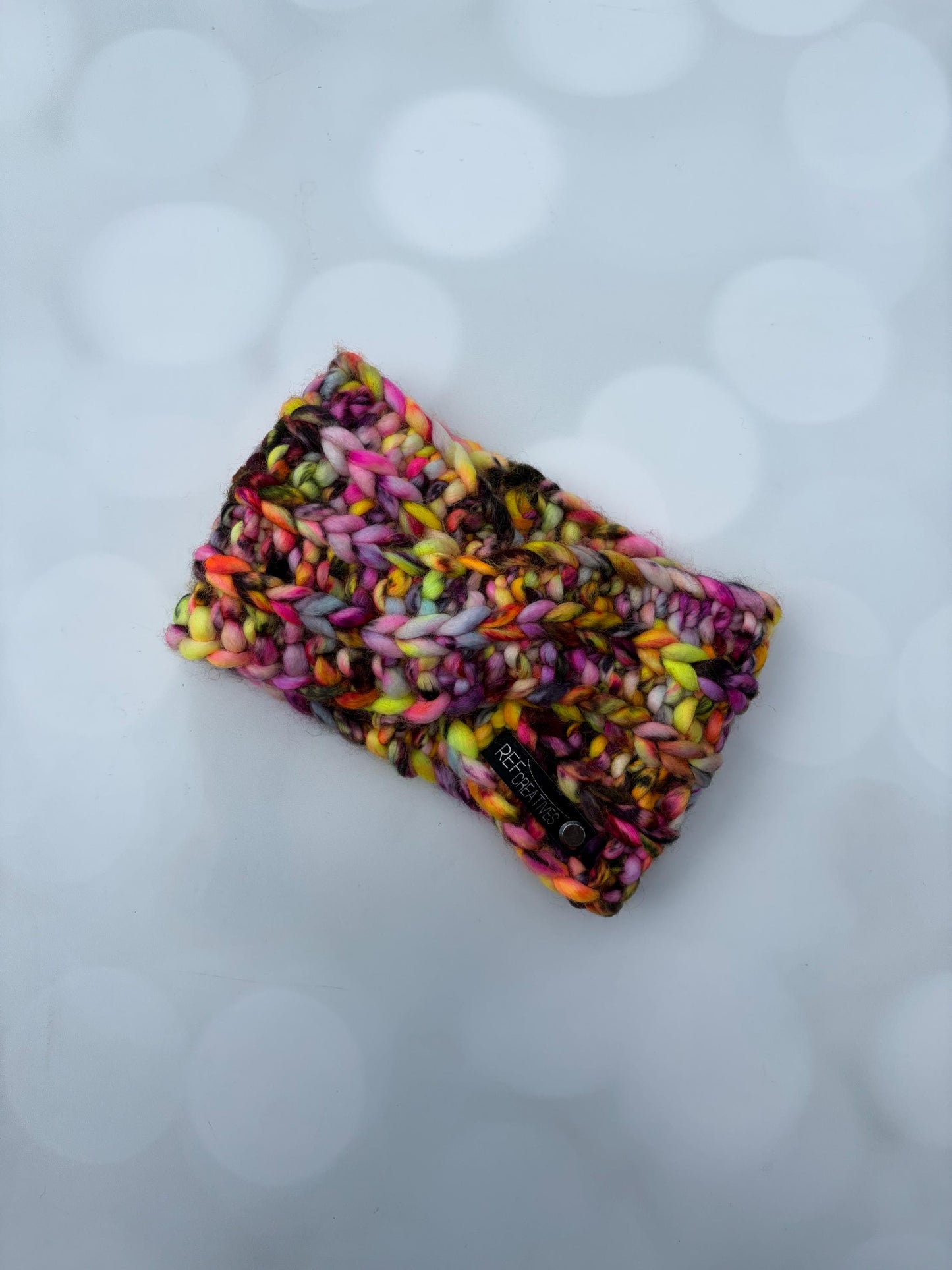 Luxury Black Pink Yellow Hand Knit Ear Warmer with Hand Dyed Yarn