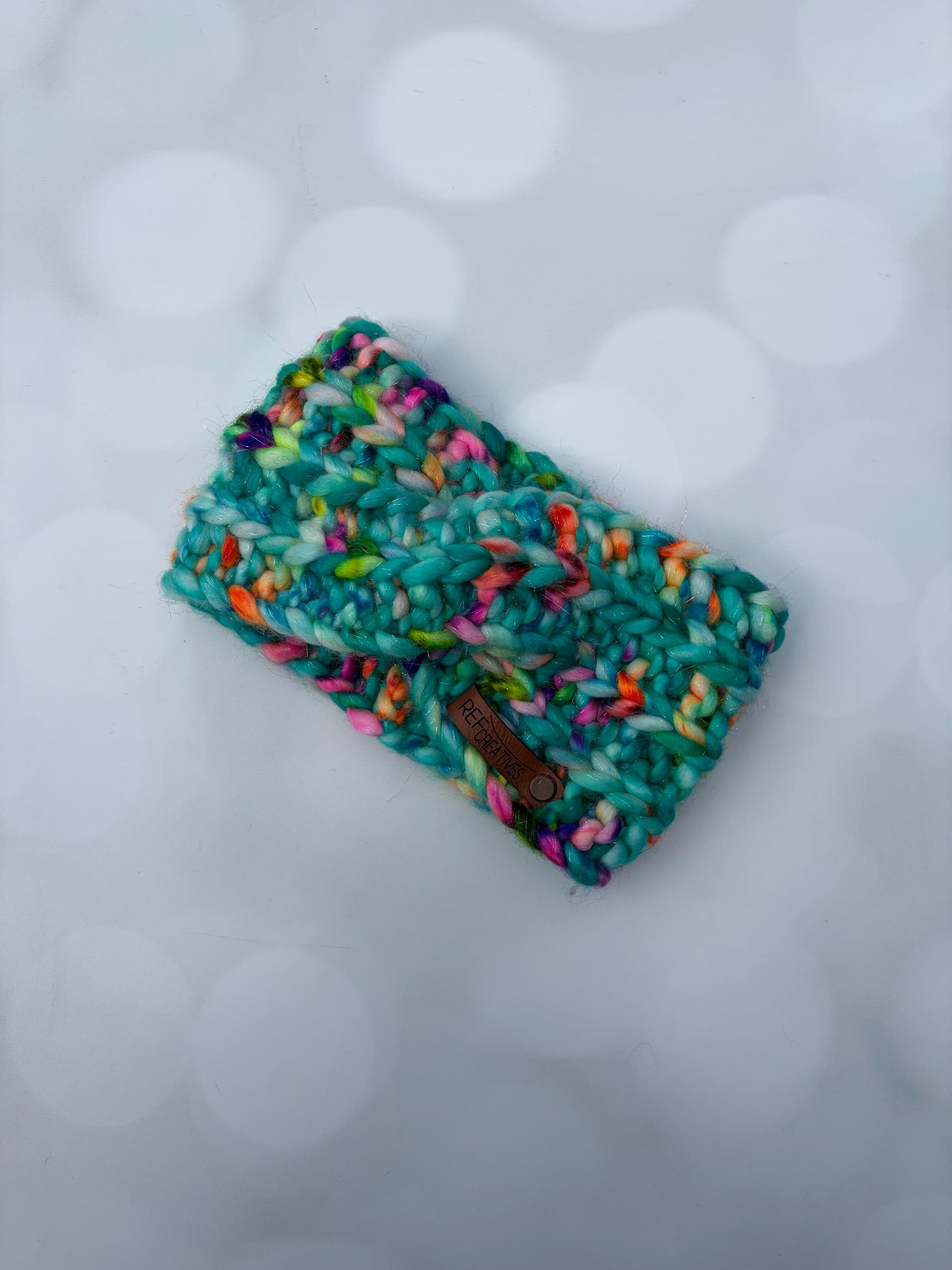 Luxury Sparkly Teal Hand Knit Ear Warmer with Hand Dyed Yarn