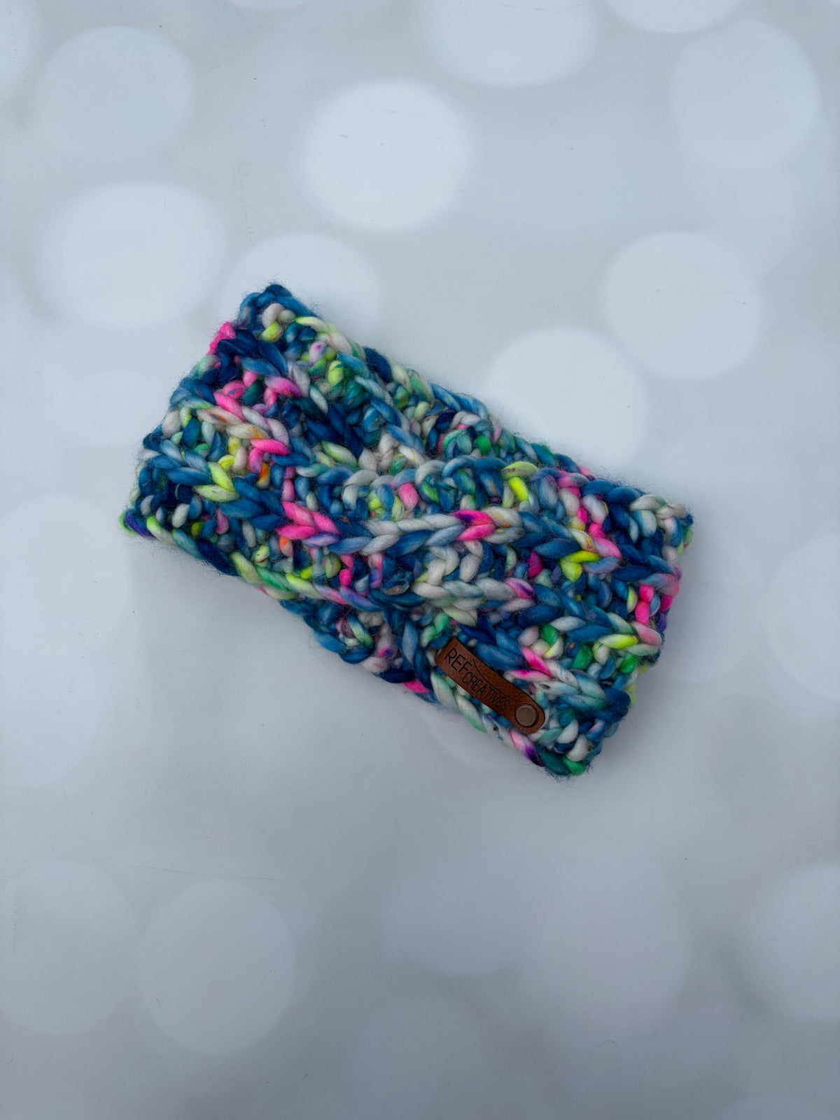 Luxury Blue and White Tweed Hand Knit Ear Warmer with Hand Dyed Yarn