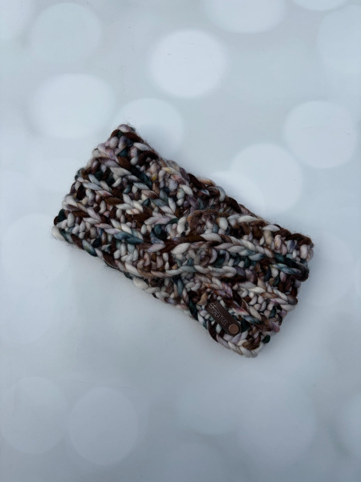 Luxury Brown Teal White Hand Knit Ear Warmer with Hand Dyed Yarn