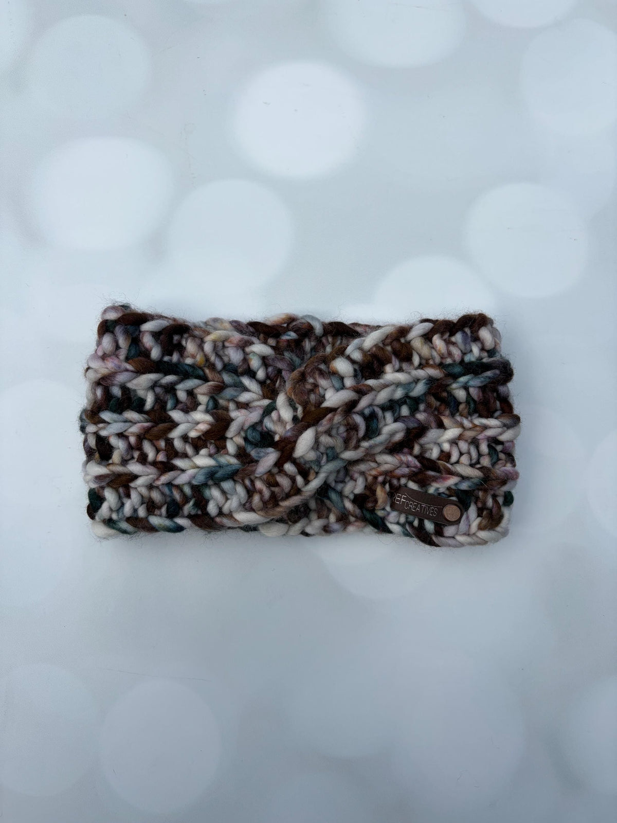 Luxury Brown Teal White Hand Knit Ear Warmer with Hand Dyed Yarn