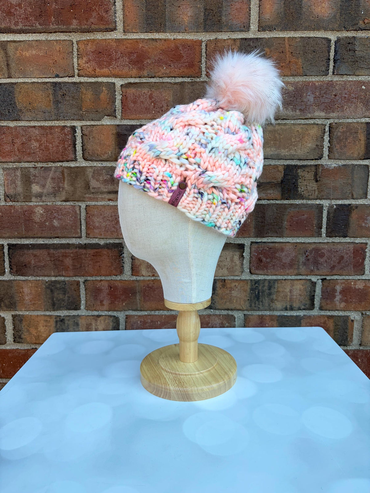 Luxury Pale Pink Speckled Cabled Merino Wool Knit Hat - Cables Hand Knit Hat with Hand Dyed Yarn