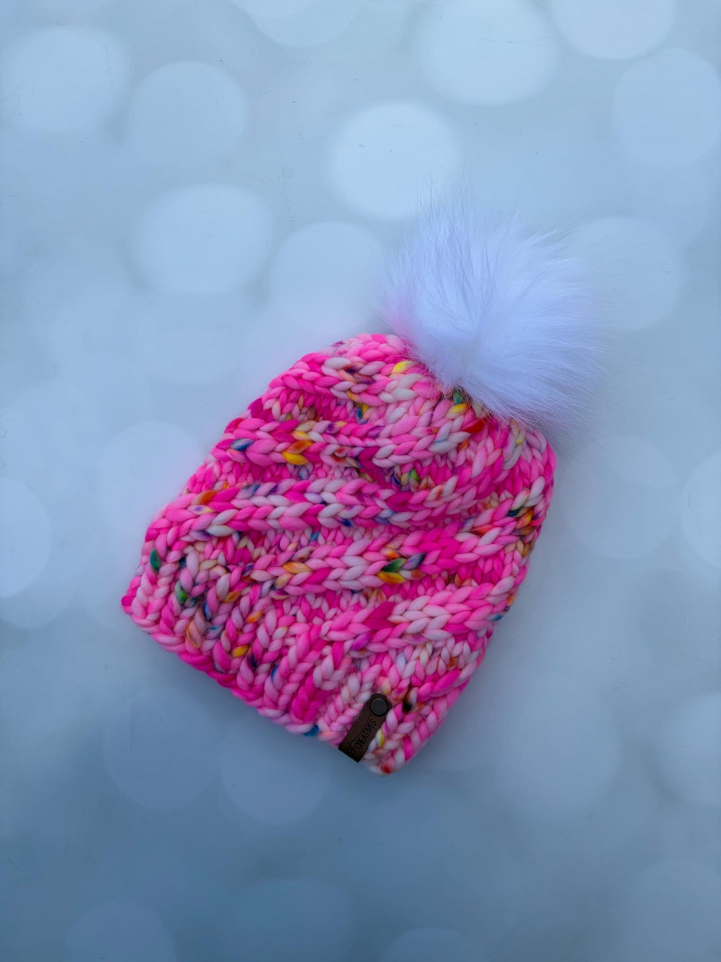 Luxury Hot Pink Merino Wool Knit Hat - Neon Pink Swirls Hand Knit Hat with Hand Dyed Yarn