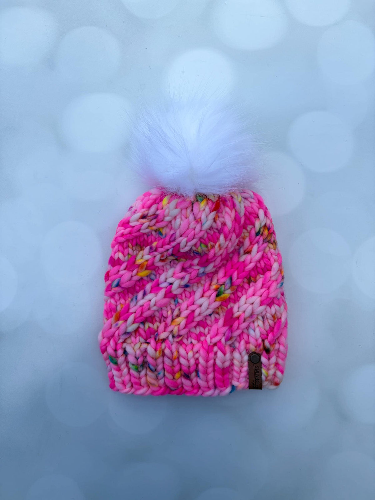 Luxury Hot Pink Merino Wool Knit Hat - Neon Pink Swirls Hand Knit Hat with Hand Dyed Yarn