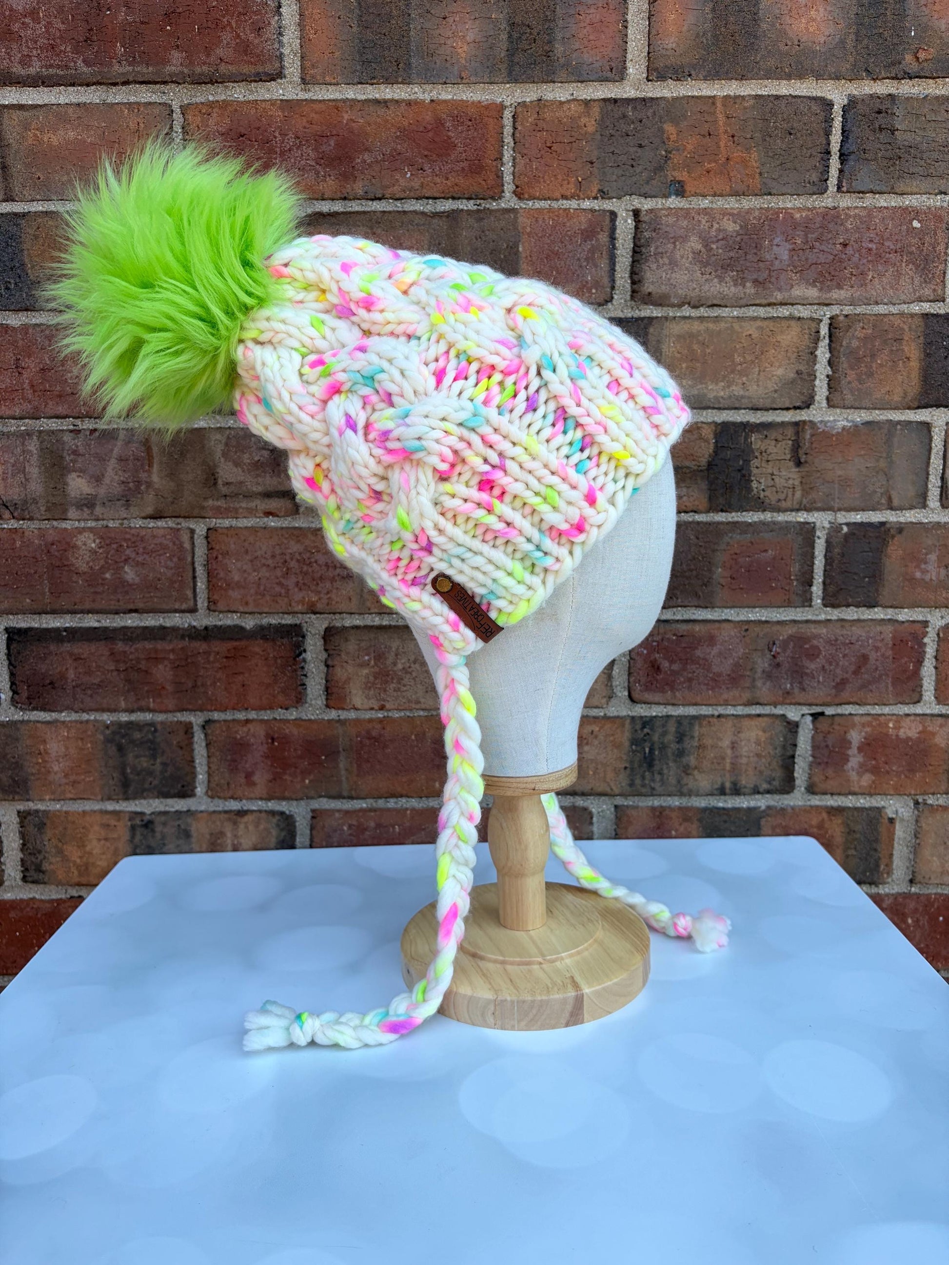Luxury Speckled Cabled Split Brim Merino Wool Knit Hat - Bonnet Style Knit Hat with Hand Dyed Yarn