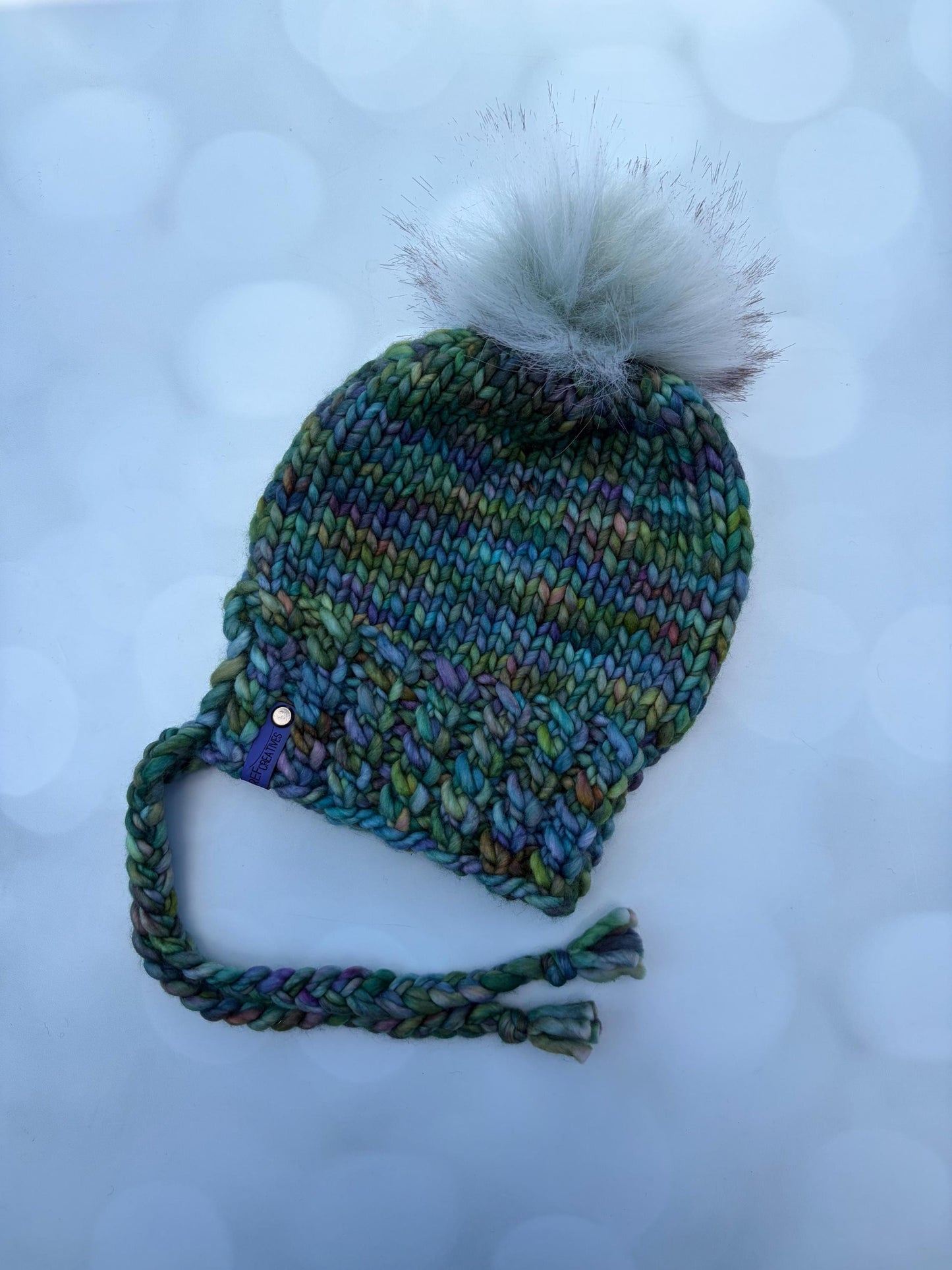 Luxury Green Split Brim Merino Wool Knit Hat - Bonnet Style Knit Hat with Hand Dyed Yarn