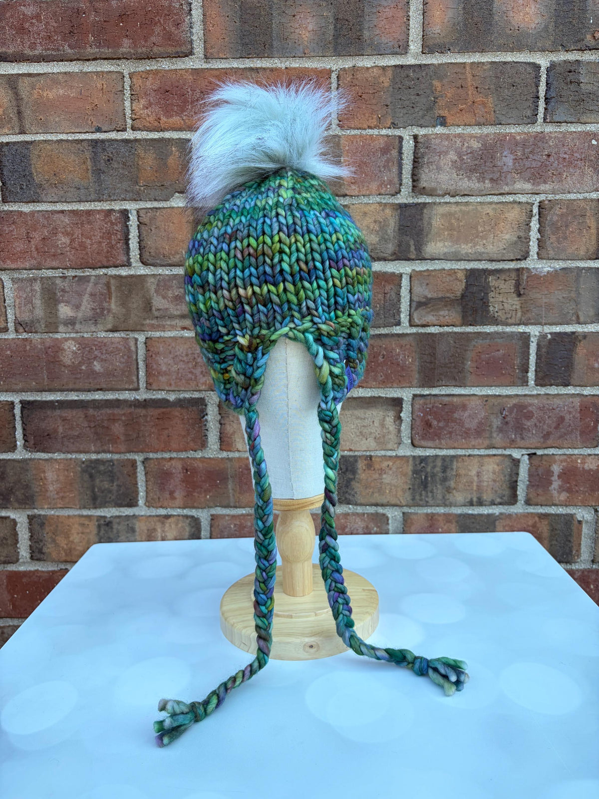 Luxury Green Split Brim Merino Wool Knit Hat - Bonnet Style Knit Hat with Hand Dyed Yarn