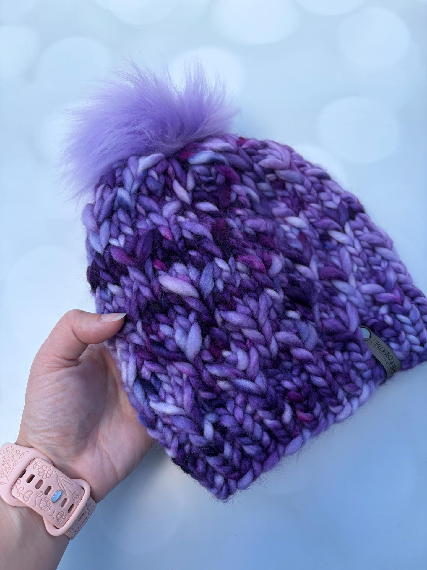 Luxury Merino Purple Knit Hat - Rosewood Bloom Beanie Hand Knit Hat with Hand Dyed Yarn