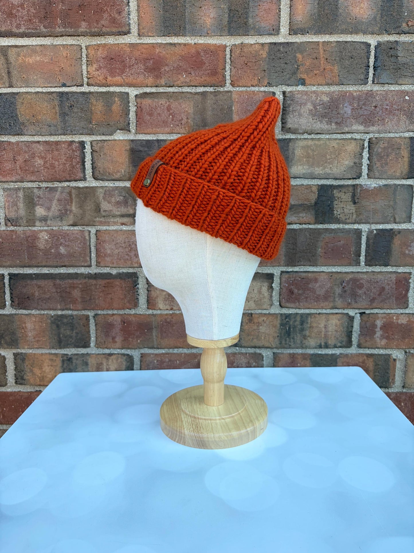 Luxury Rust Orange Merino Wool Knit Hat - Manhattan Folded Brim Beanie Hand Knit Hat