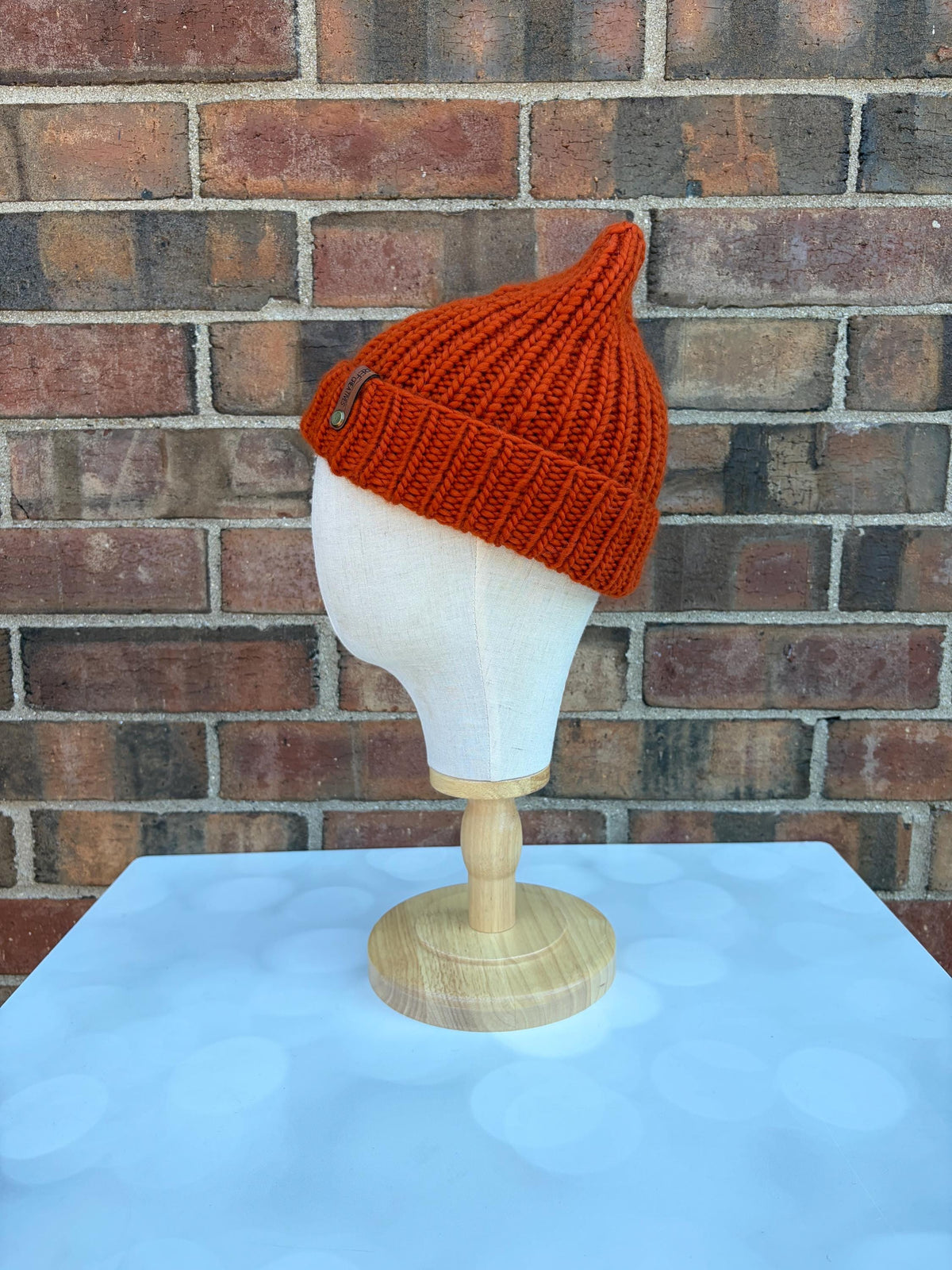 Luxury Rust Orange Merino Wool Knit Hat - Manhattan Folded Brim Beanie Hand Knit Hat