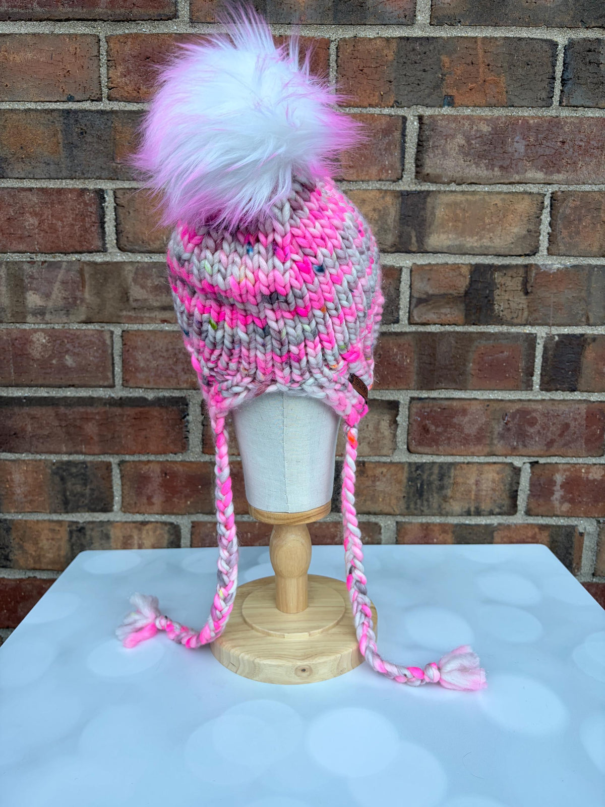 Luxury Sparkly Pink and Beige Split Brim Merino Wool Knit Hat - Bonnet Style Knit Hat with Hand Dyed Yarn