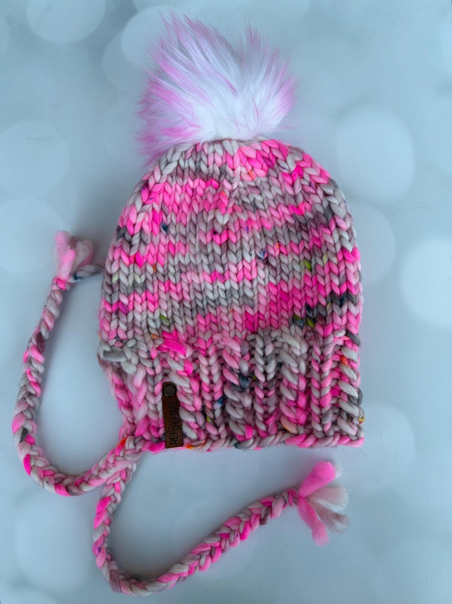Luxury Sparkly Pink and Beige Split Brim Merino Wool Knit Hat - Bonnet Style Knit Hat with Hand Dyed Yarn