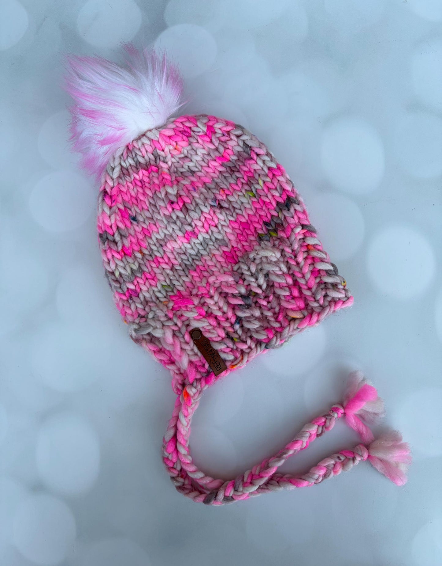 Luxury Sparkly Pink and Beige Split Brim Merino Wool Knit Hat - Bonnet Style Knit Hat with Hand Dyed Yarn