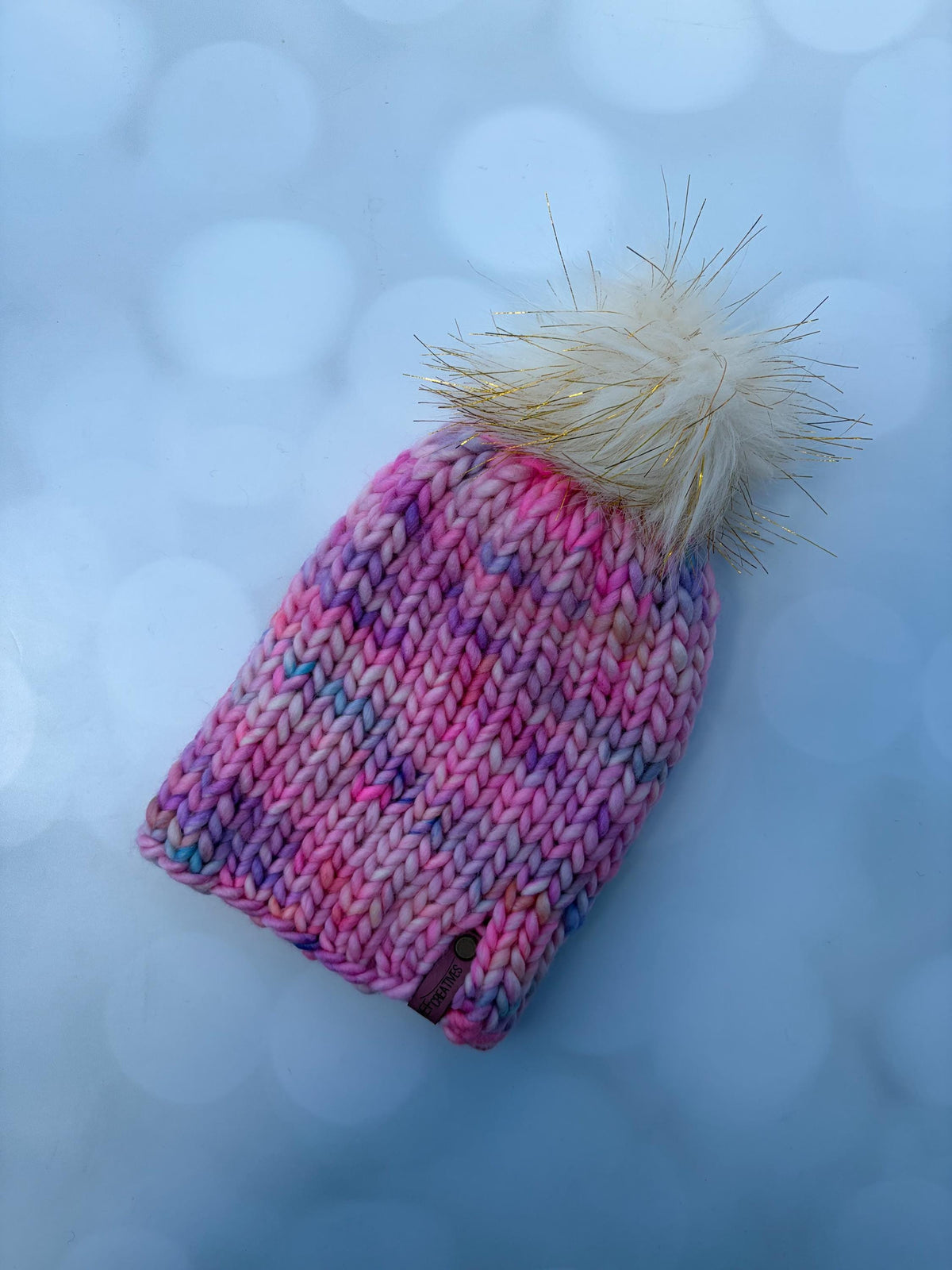 Luxury Pink Merino Wool Ribbed Knit Hat - Wild Rose Classic Beanie Hand Knit Hat with Hand Painted Yarn