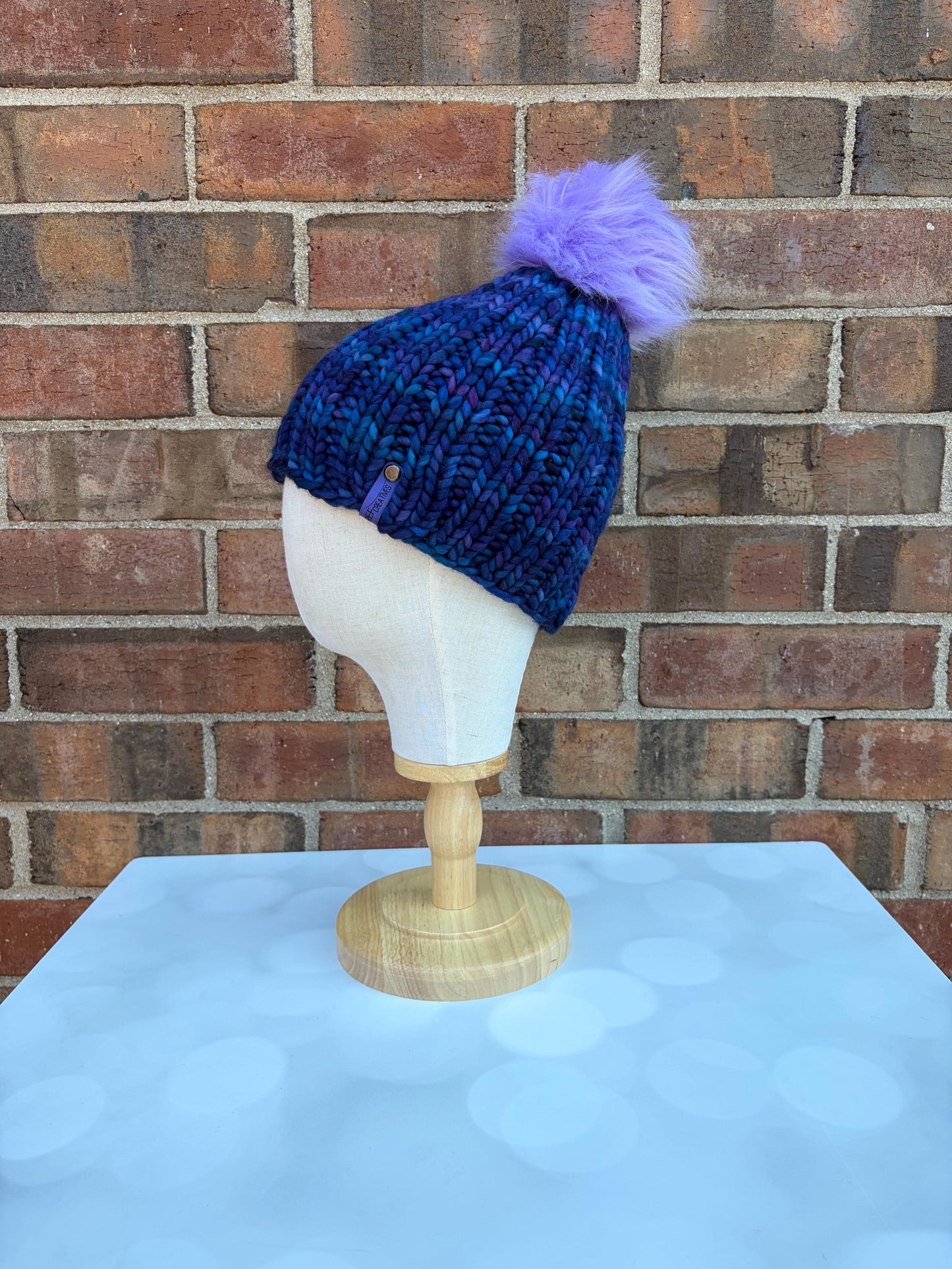 Luxury Dark Blue and Purple Merino Wool Ribbed Knit Hat - Classic Beanie Hand Knit Hat with Hand Dyed Yarn