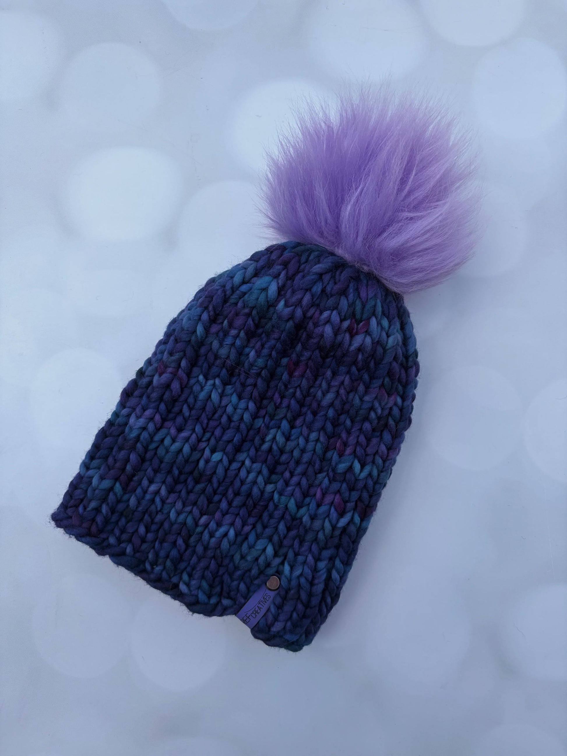 Luxury Dark Blue and Purple Merino Wool Ribbed Knit Hat - Classic Beanie Hand Knit Hat with Hand Dyed Yarn