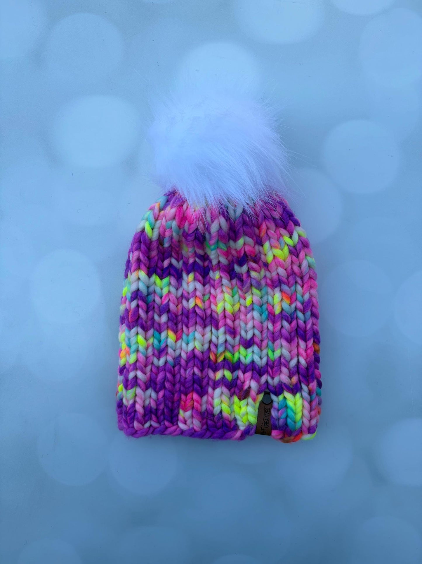 Luxury Purple Merino Wool Ribbed Knit Hat - Neon Classic Beanie Hand Knit Hat with Hand Dyed Yarn