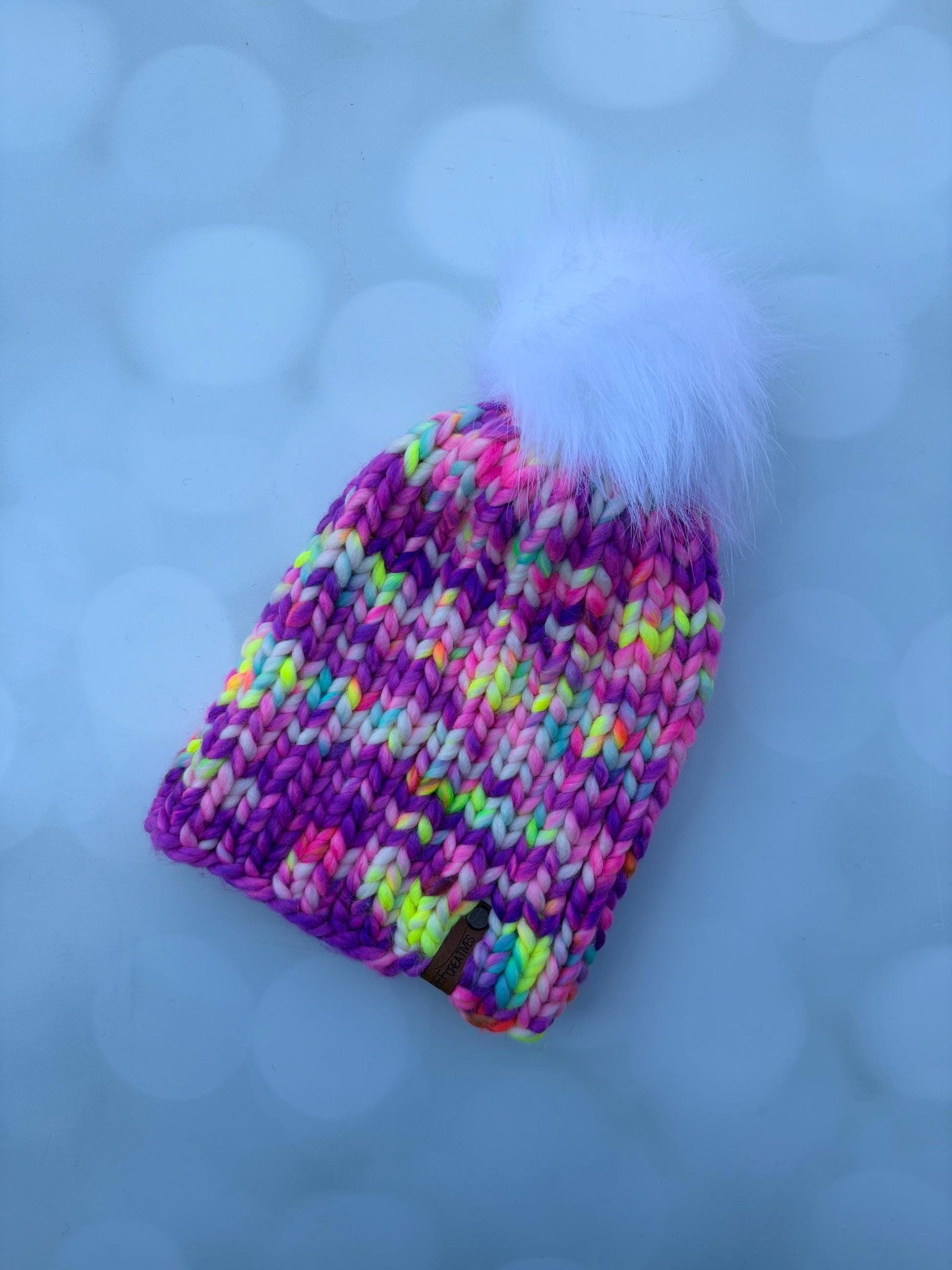 Luxury Purple Merino Wool Ribbed Knit Hat - Neon Classic Beanie Hand Knit Hat with Hand Dyed Yarn