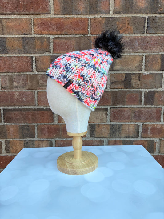 Luxury Sparkly White Black Neon Red Merino Wool Ribbed Knit Hat - 80s Classic Beanie Hand Knit Hat with Hand Dyed Yarn