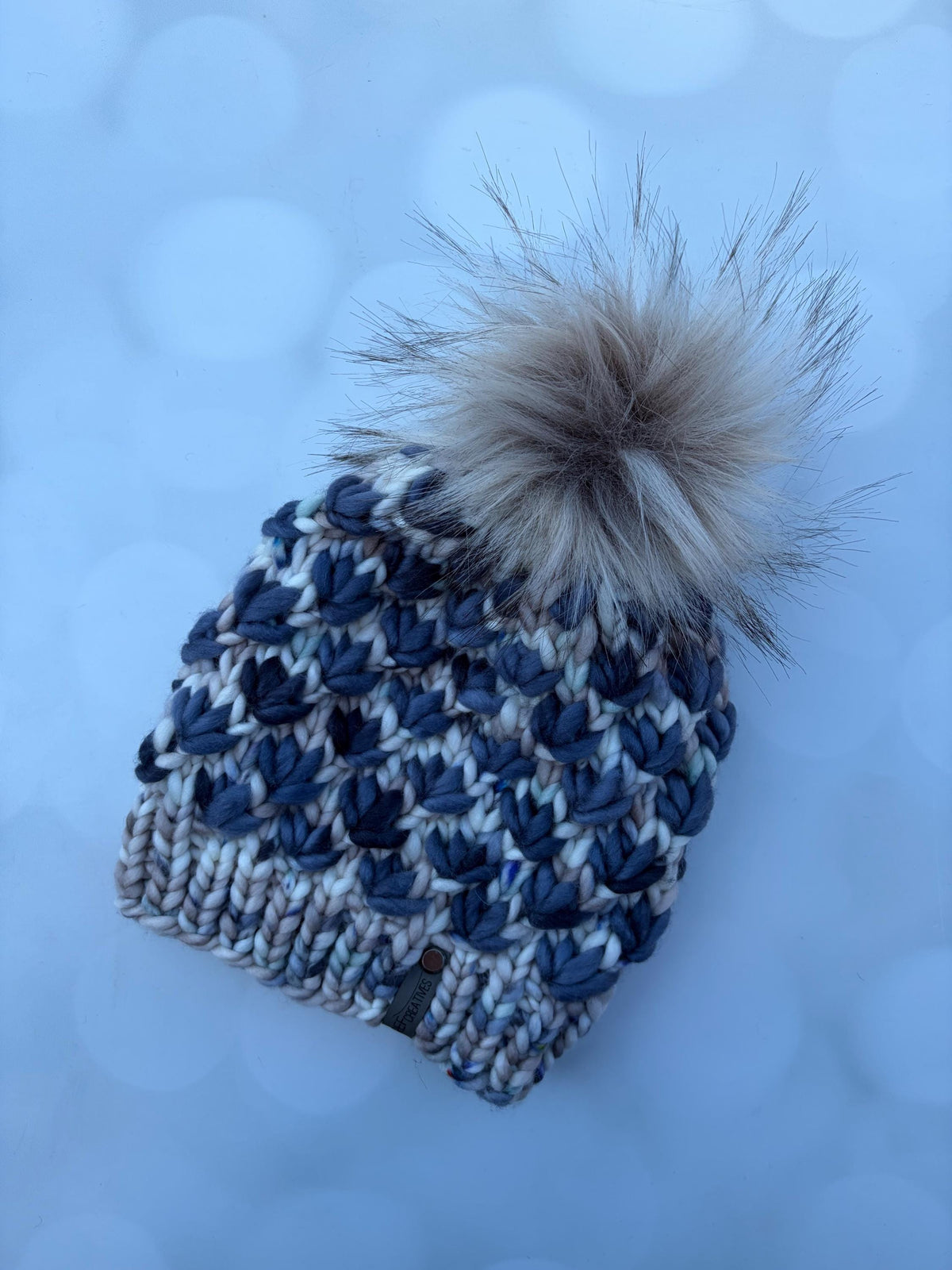 Luxury Blue Merino Wool Knit Hat - Speckled Grey and Slate Blue Lotus Flower Beanie Hand Knit Hat with Hand Dyed Yarn