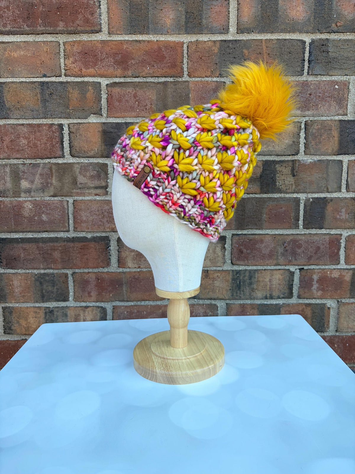 Luxury Flower Merino Wool Knit Hat - Goldenrod and Garden Party Lotus Flower Beanie Hand Knit Hat with Hand Dyed Yarn