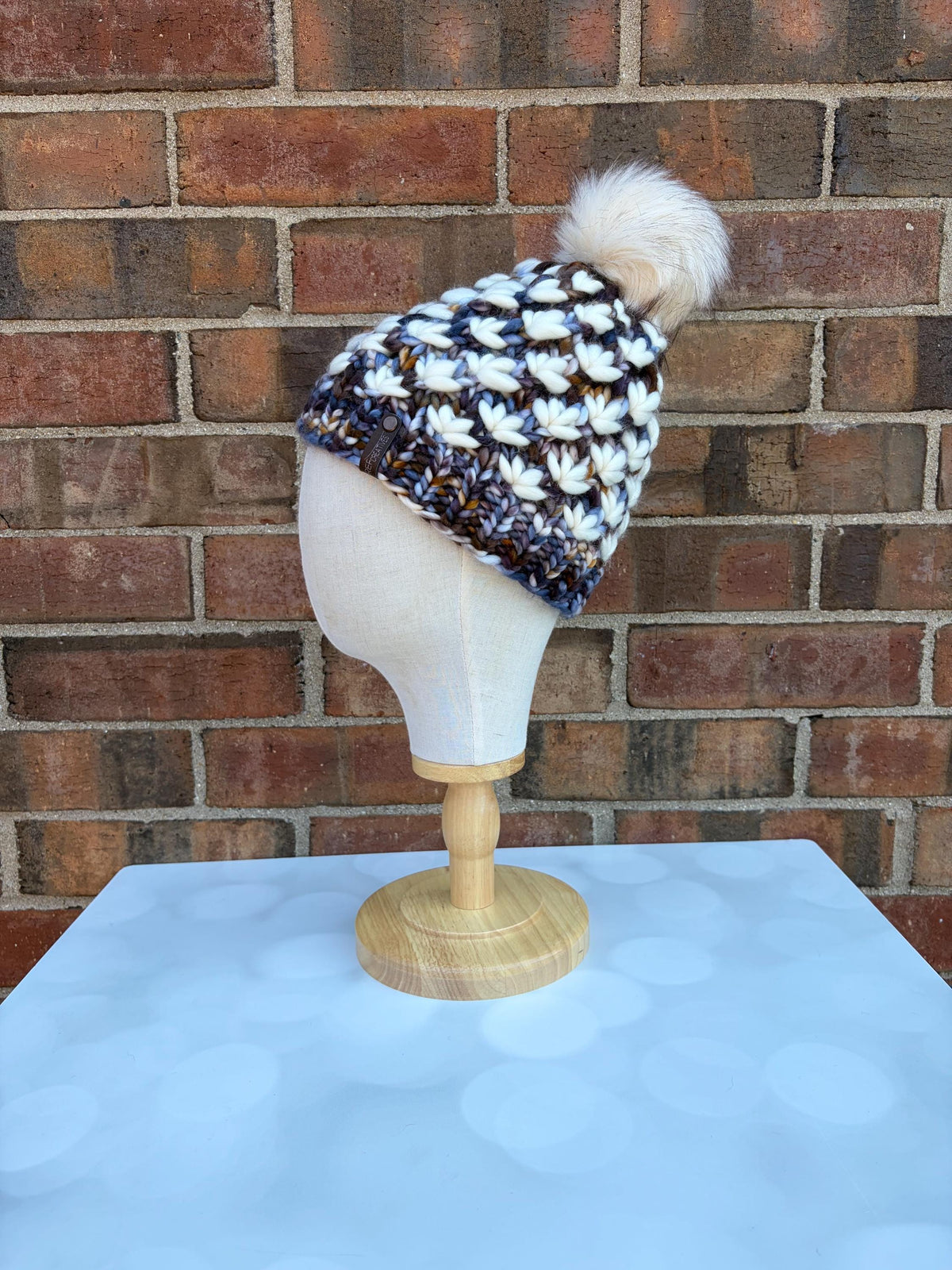 Luxury White Navy Brown Purple Merino Wool Knit Hat - Moody Lotus Flower Beanie Hand Knit Hat with Hand Dyed Yarn