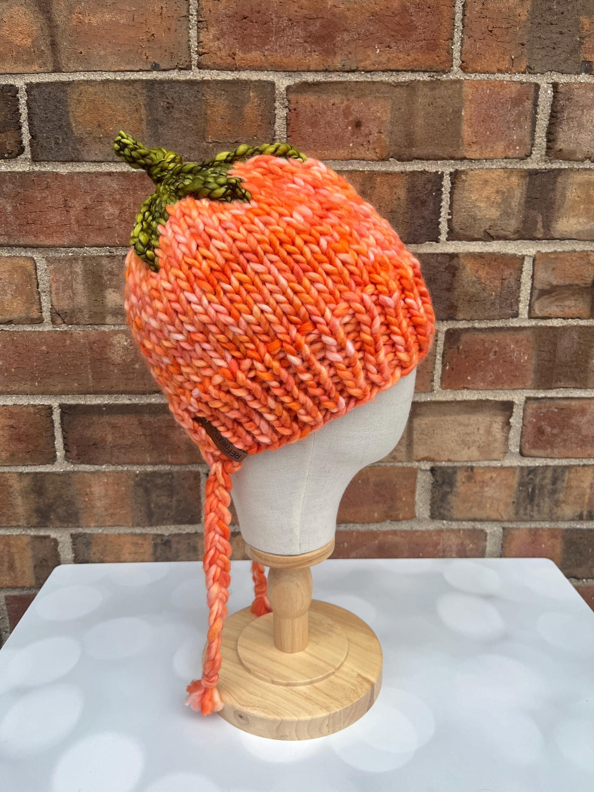 Luxury Orange Pumpkin Split Brim Merino Wool Knit Hat - Bonnet Style Knit Hat with Hand Dyed Yarn